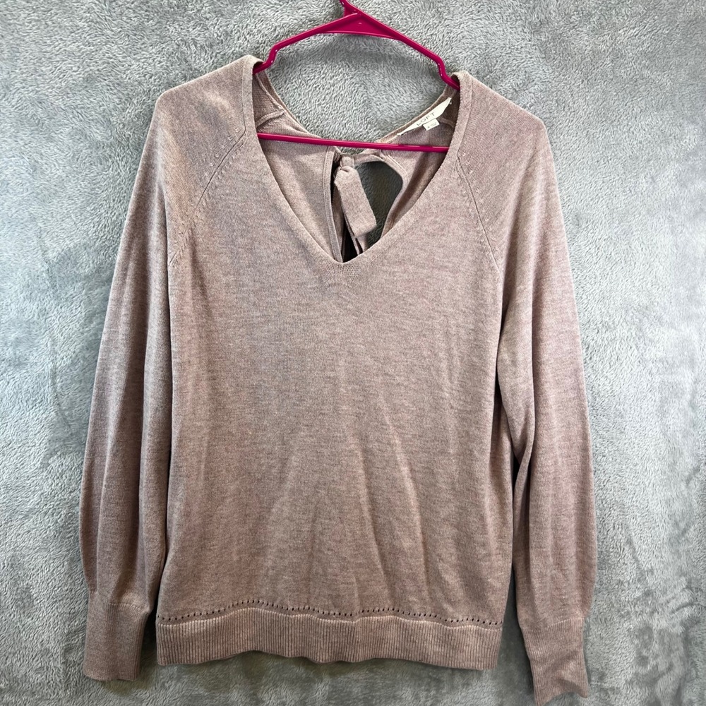 LOFT Womens S Mauve Pink Tie Back V-Neck Long Sleeve Sweater Coquette Balletcore